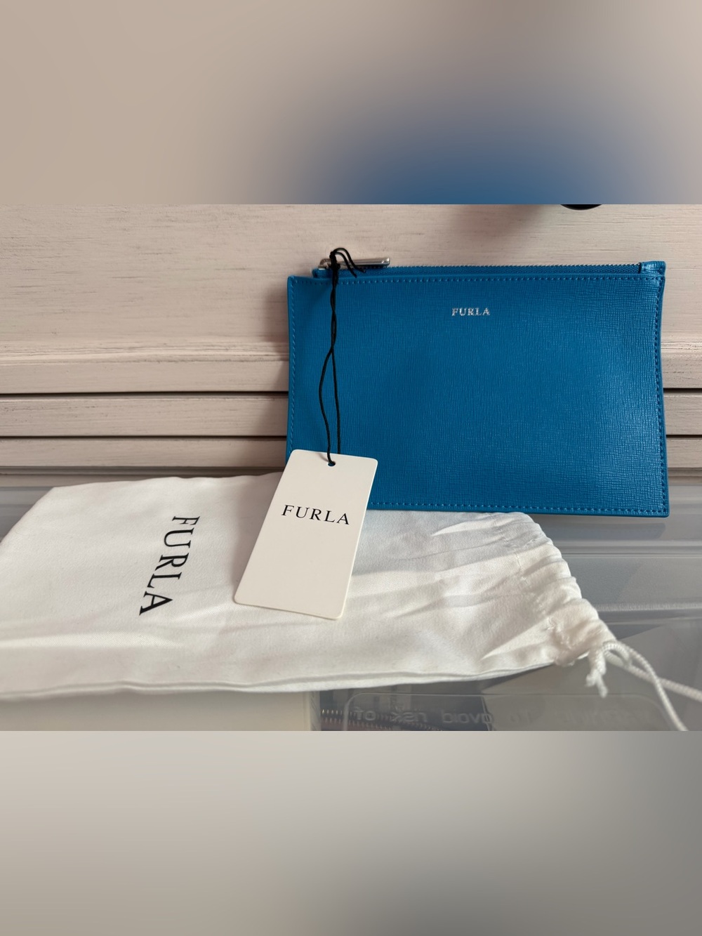 NWT - Furla Turquoise Saffiano Leather Zip Pouch